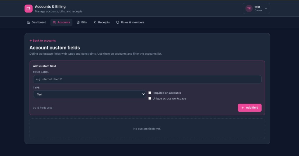 Workspace custom fields