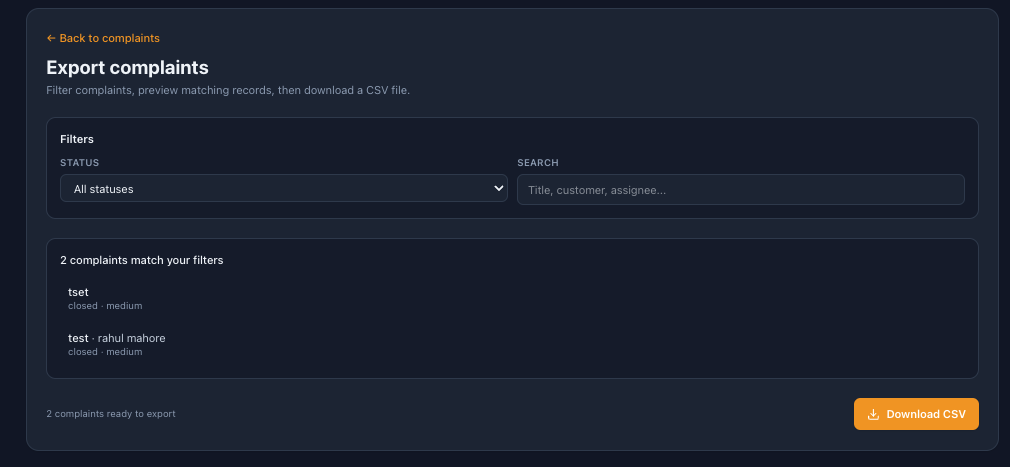 Filter and export to CSV
